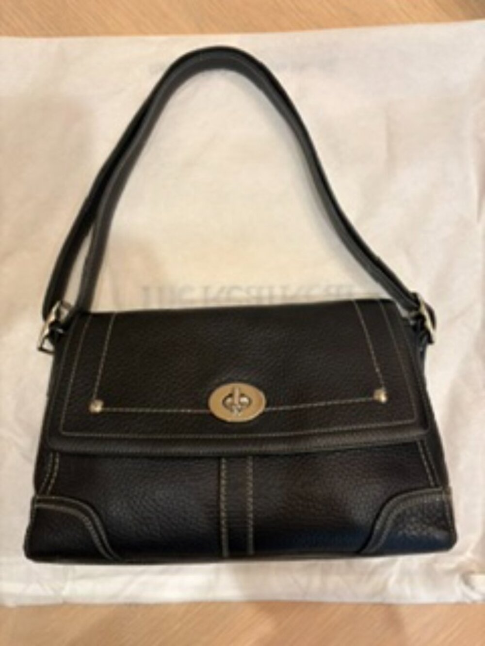 Coach F13957 Black Pebbled Leather Turnlock Flap Shoulder Crossbody Bag - Picture 7 of 10